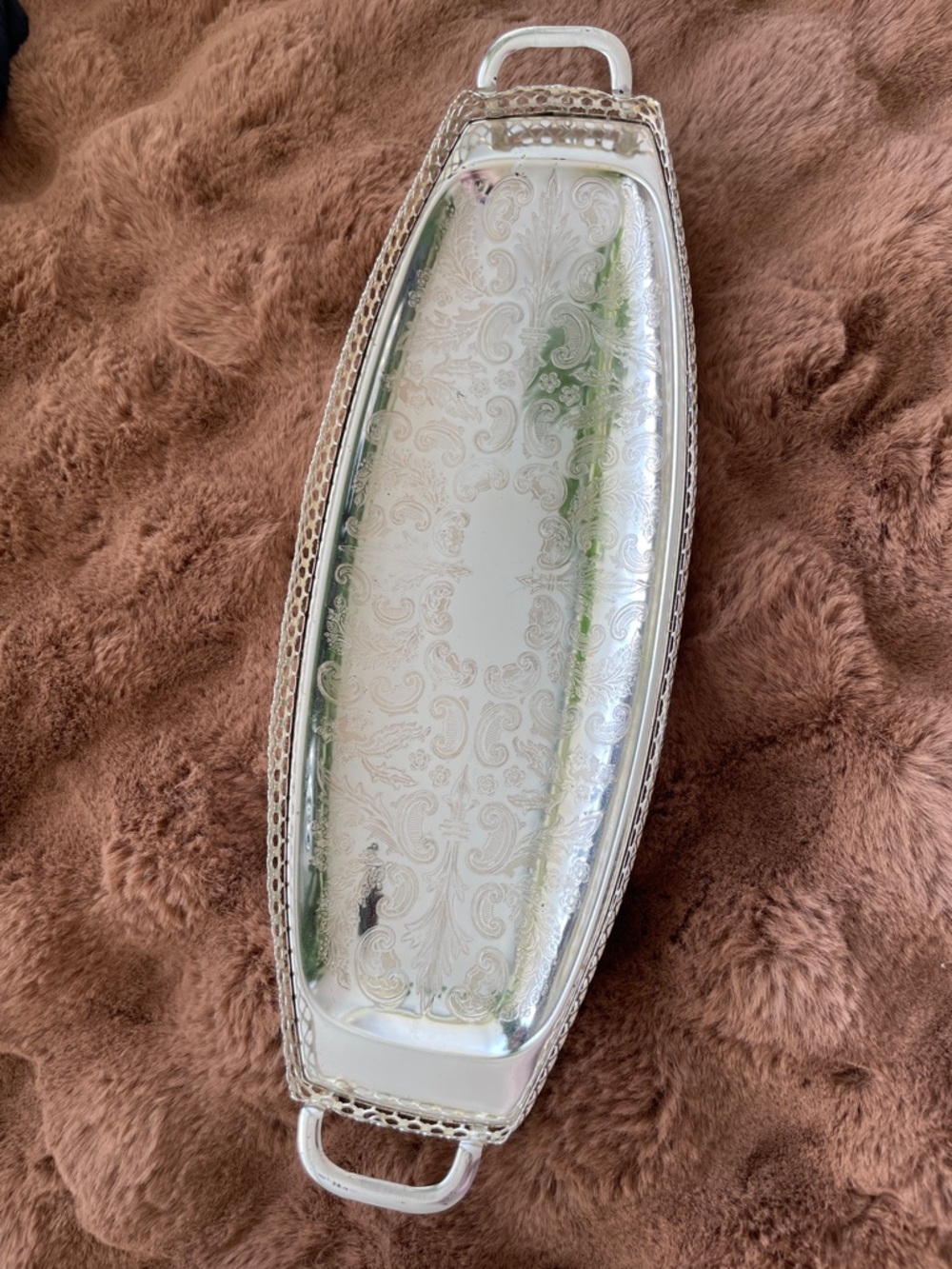Ornate Filigree Silver Serving Tray Made in England